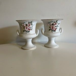 Lefton China Candle Holders (2) or Vase Pink Roses